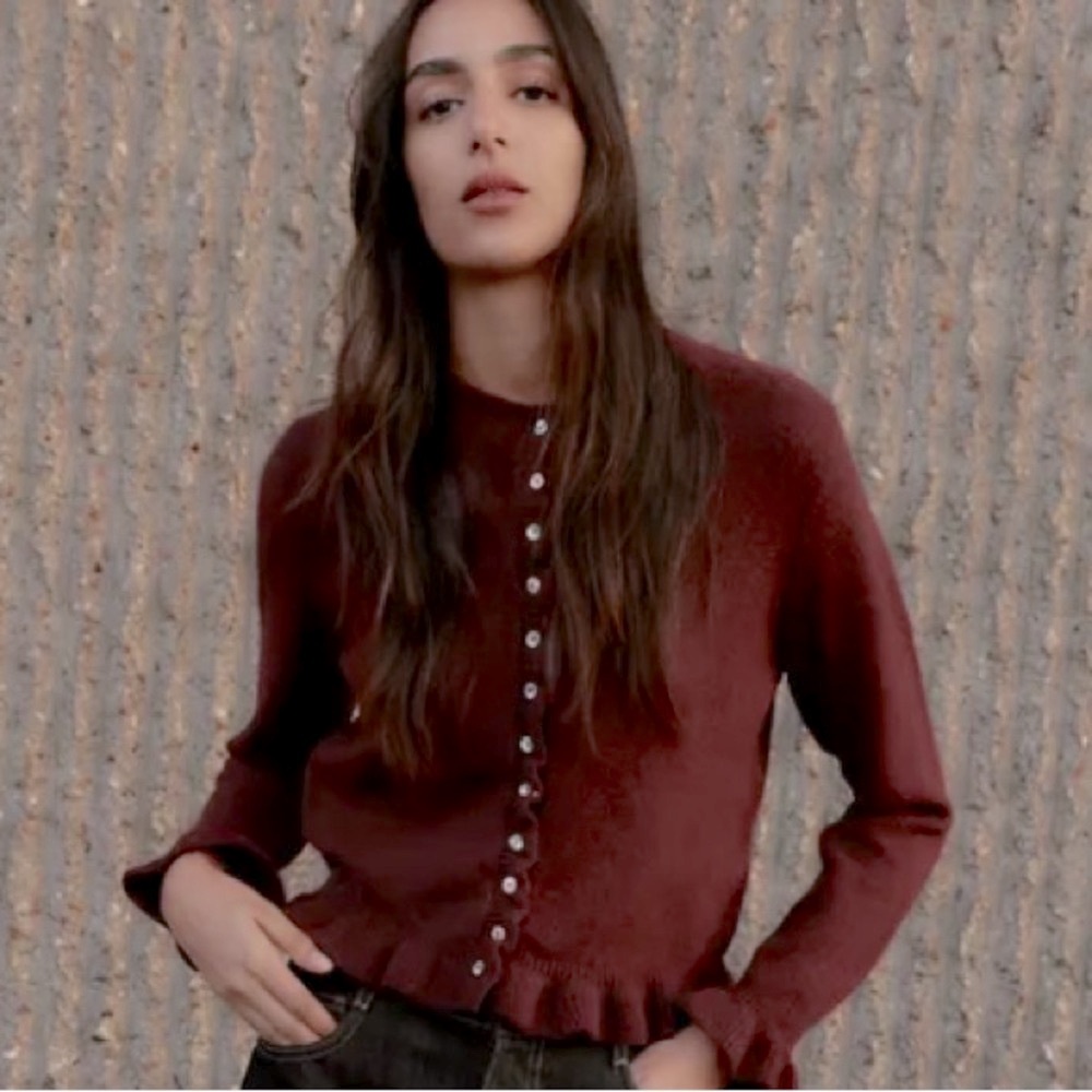 Zara Deep Burgundy Button-Up Cardigan